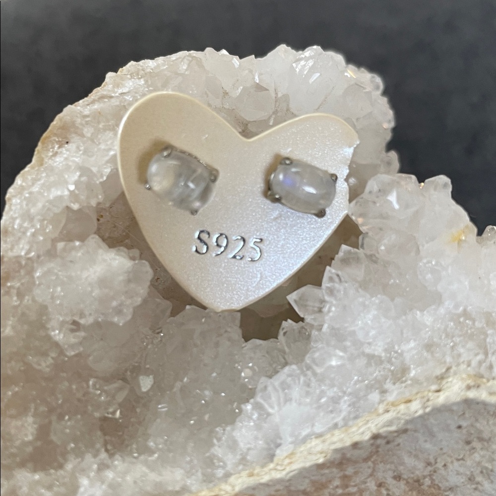Sterling Silver White Moonstone Stud Earrings - S925